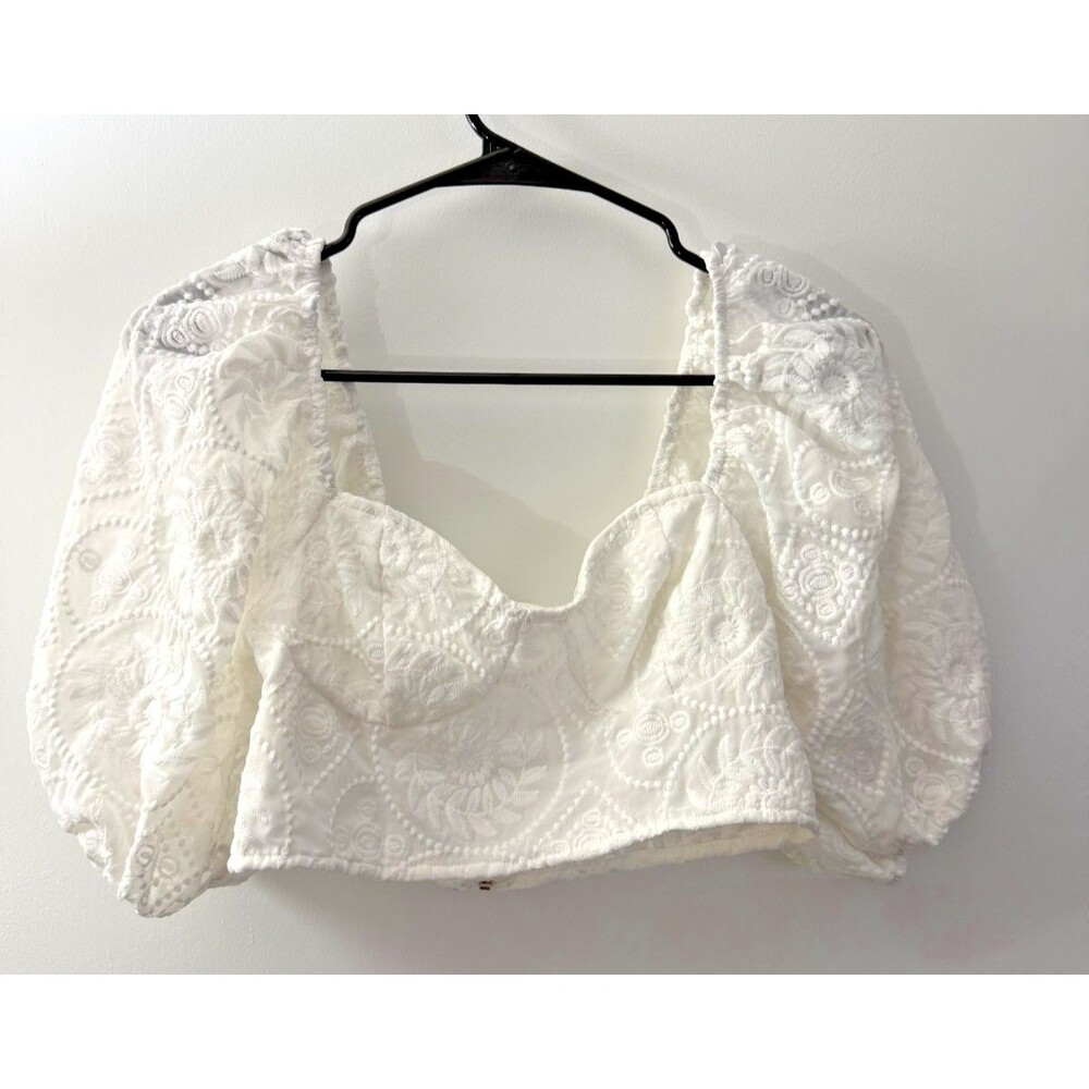 Crop Lace White Top Zip Angelcore Fairy Princess Women's Small Puffy Sleeve